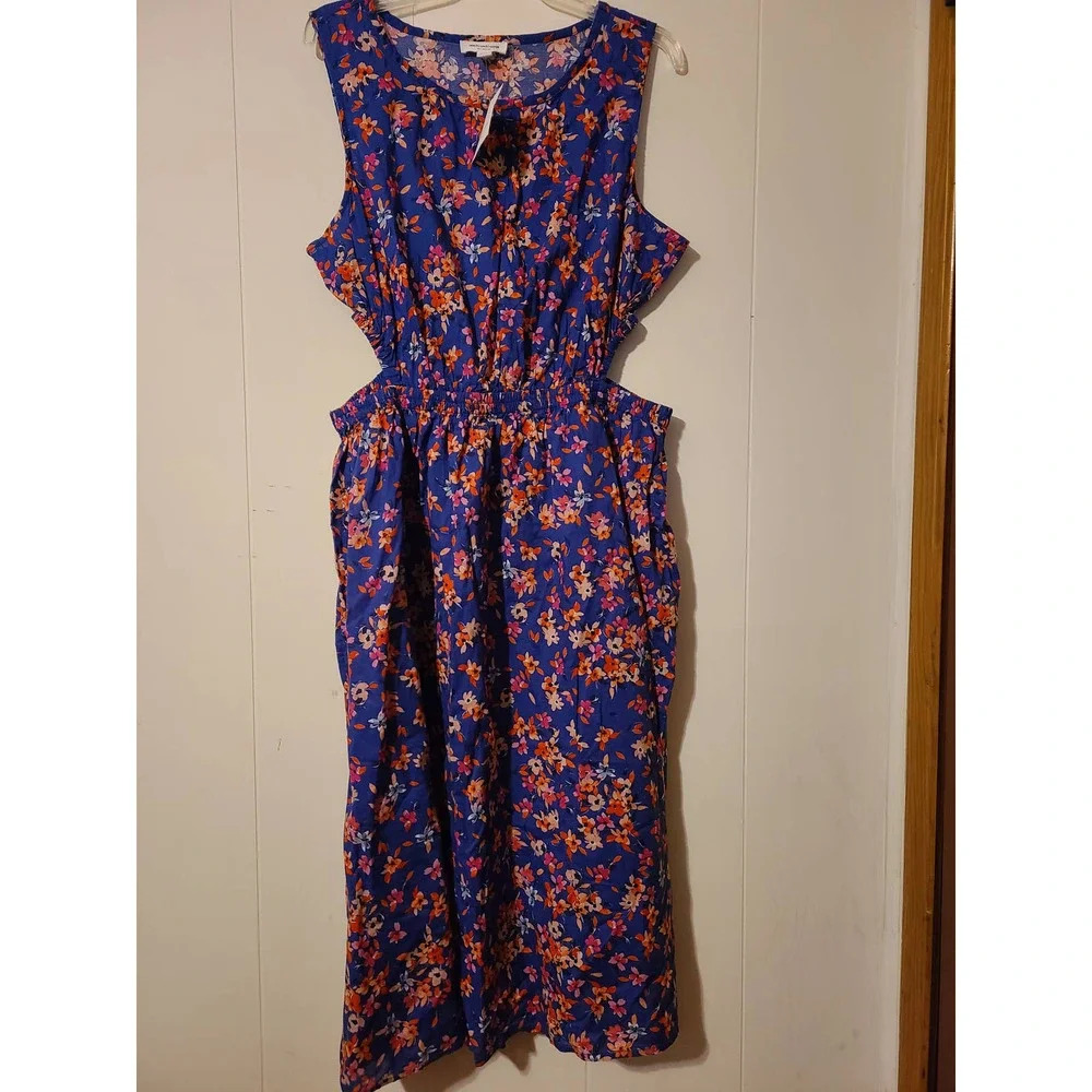 Beach Lunch Lounge Maxi Dress Women's XL Floral Cut Out Waist Sleeveless (F)